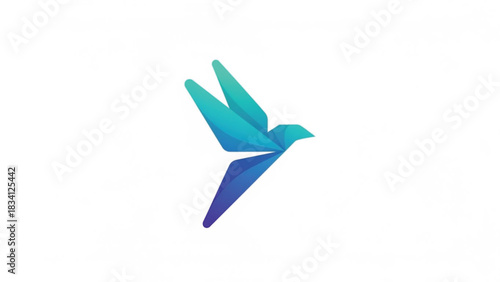 A dynamic, abstract bird logo in a modern low-poly, geometric style, poised mid-flight. The clean, sharp edges feature a vivid gradient that shifts from bright teal and cyan on the wings.