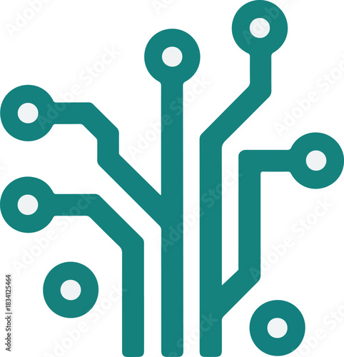 Circuit board vector icon showing interconnected nodes and branches for technology concepts