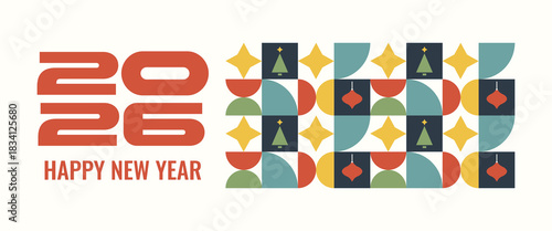 Modern New Year banner design with geometric pattern and logo 2026