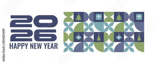 Happy New Year 2026 banner, poster or greeting card modern colorful design