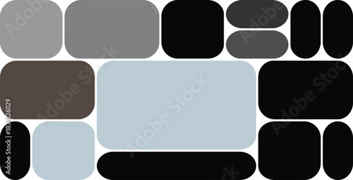 Abstract composition of rounded rectangular shapes in various muted and dark colors for background