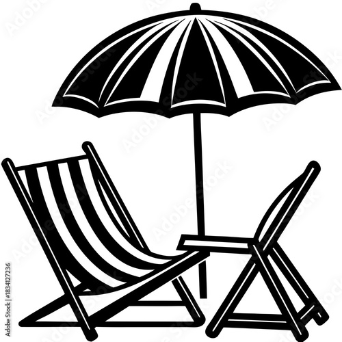 Beach chairs and umbrella for relaxation and vacation