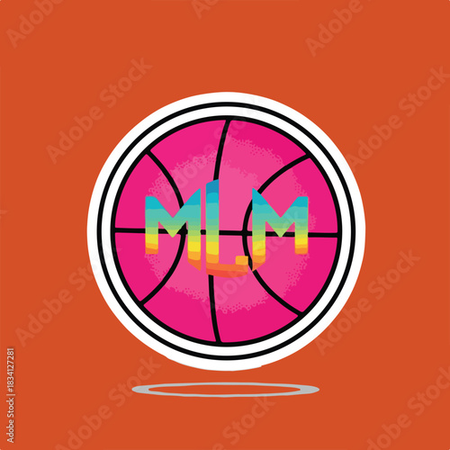 Pink Basketball with MLM Monogram Digital Illustration Sticker.eps