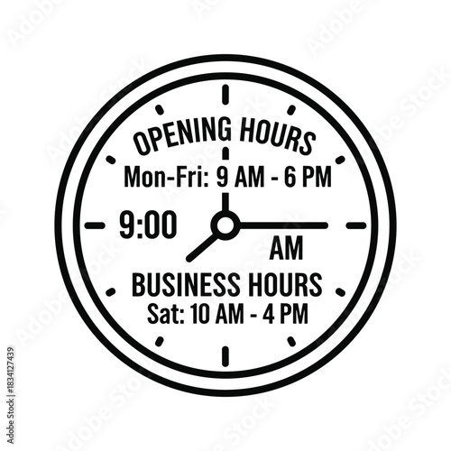 Business Opening Hours Clock Icon with Weekday and Saturday Schedule