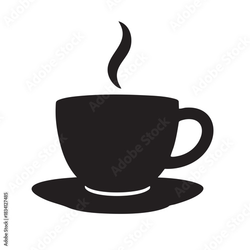 Cup of coffee on saucer with steam silhouette drink beverage cafe hot coffee break