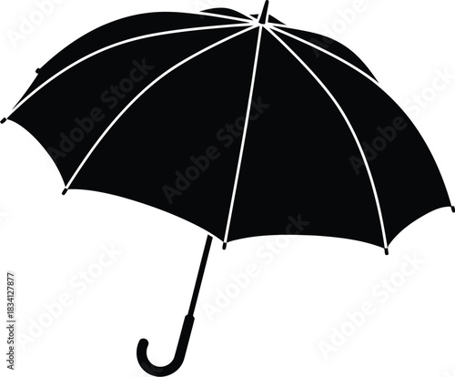 Black umbrella silhouette on white background for weather protection and design