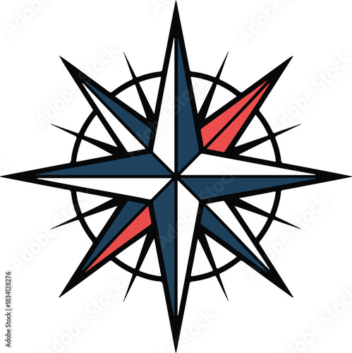 Colorful vector compass rose showing cardinal and intercardinal directions for navigation and travel concepts