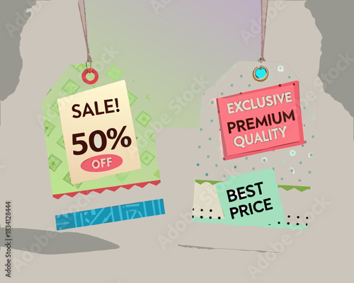Sale 50 percent off and best price tags with exclusive premium quality