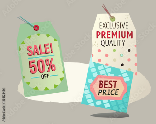 Sale and best price tags with exclusive premium quality labels