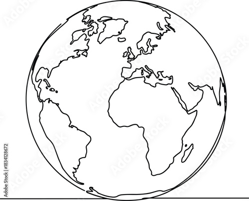 Isometric One-Line Drawing of Earth Globe.