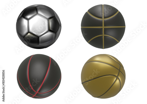 Collection of four different sport balls isolated on transparent background