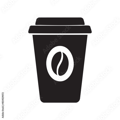 Disposable coffee cup with coffee bean vector isolated on white background