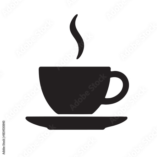 Cup of hot coffee beverage design vector icon black and white simple drink art