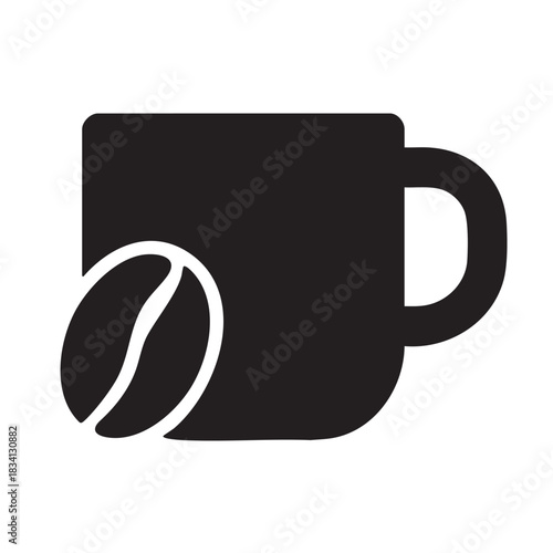 Coffee bean with cup icon symbol concept of cafe and breakfast on white background