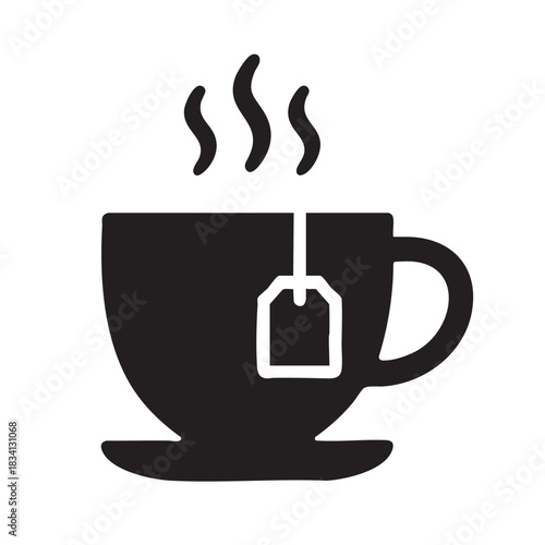 Hot cup of tea with tea bag icon symbol for cafe and restaurant drink menu