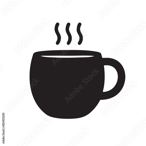 Coffee cup with steam icon silhouette for cafe and shop on white background