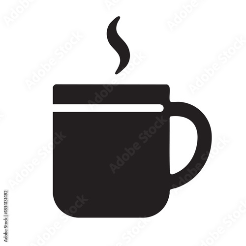 Coffee mug steam simple icon vector flat black silhouette isolated on white beverage symbol