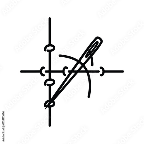Hand Sewing Needle and Thread Icon with Stitches