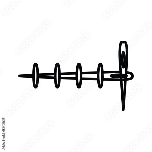 Sewing Needle with Stitches Icon - Minimalist Line Art