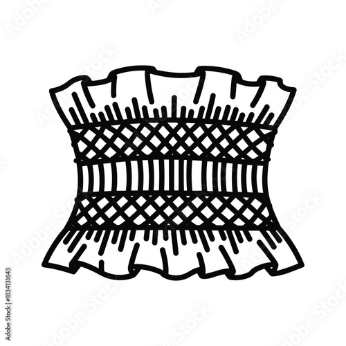 Ruffled Strapless Top with Criss-Cross Pattern Line Art