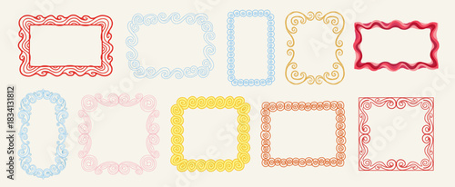 Set of ornate scrollwork frames in various colors for elegant designs