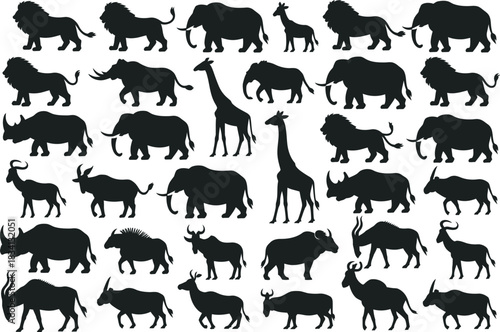 Elegant Vector Collection Diverse Wild African Safari Animal Silhouettes Set