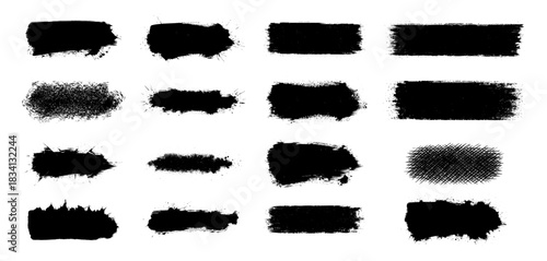 Set of black grunge brush stroke textures for design projects