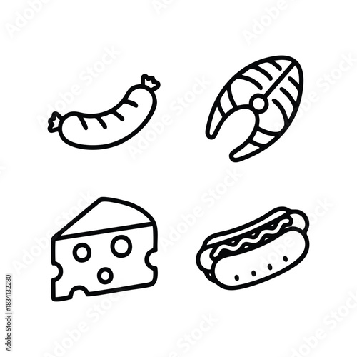 Classic Breakfast and Meat Icon Set: Steak, Egg, Chicken, and Bacon Vector Graphics