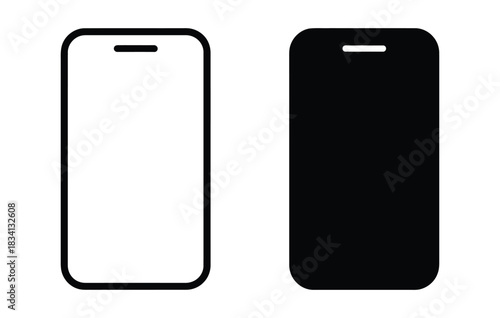 Sleek smartphone icon set in black and white for UI design projects, showcasing modern mobile technology with clean lines and minimalist style for app development and responsive layouts