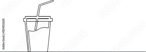 Continuous line drawing of a disposable cup with straw simple vector illustration for cafe or restaurant menu isolated on white background