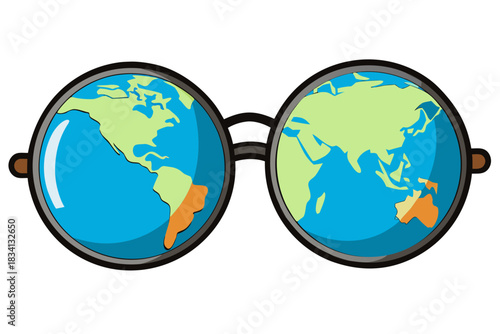 Mahatma Gandhi’s iconic glasses reflecting the globe, isolated on transparent background PNG.