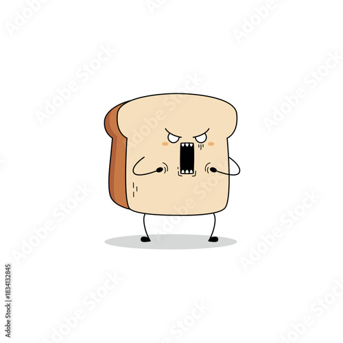 Cute bread slice cartoon character shocked expression doodle