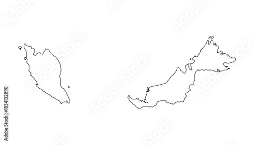Malaysia outline map. Malaysia map vector. Malaysia map on white background