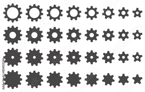 様々な形の歯車、ギアのアイコンのベクターイラストのセット