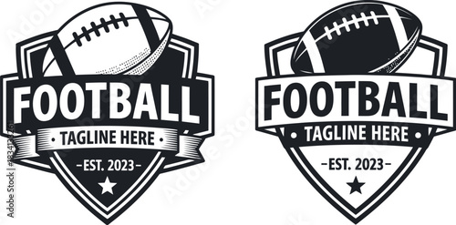 Classic American football emblem set, retro monochrome sports badge logo design