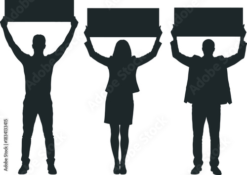 Protesters Silhouette Vector Illustration Holding Signs for Protest and Activism