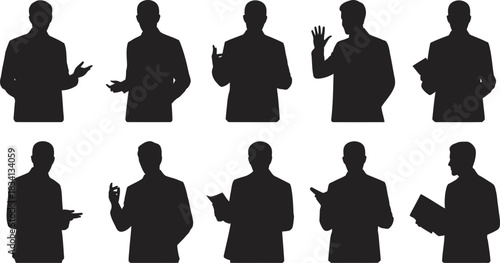 Silhouette Collection of Men in Business Attire Gesturing and Holding Books