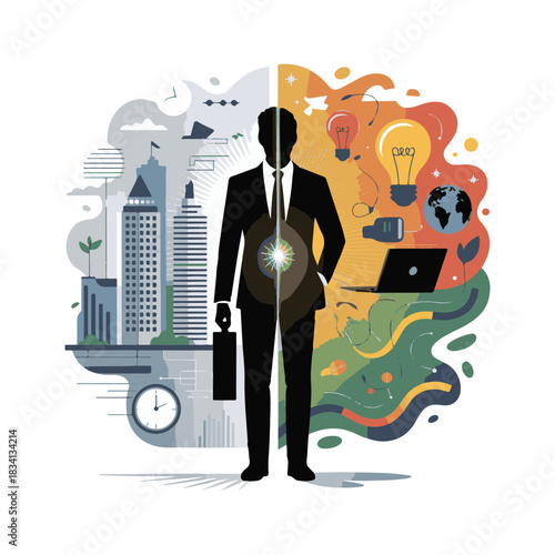 Business man vector image, show two different concept in man two side 