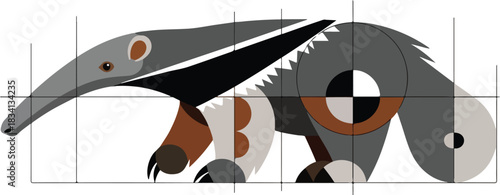 Stylized geometric illustration of a giant anteater overlaid on a grid