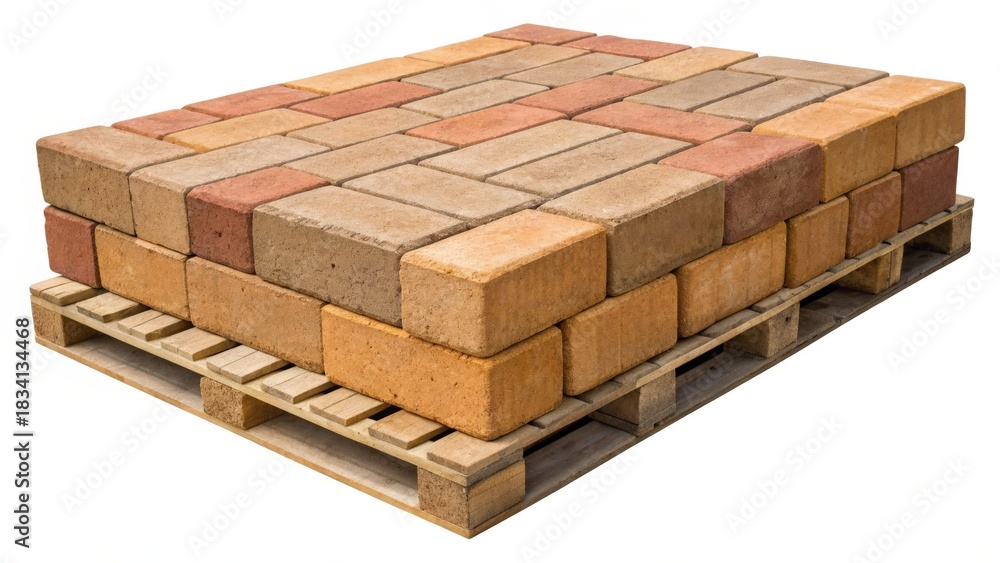 Fototapeta premium Stack of brick pavers arranged tightly on a wooden pallet