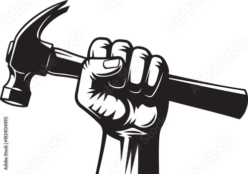 Fist holding a hammer with white background hand tool