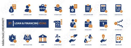 loan and financing icon set. Solid style, vector illustration
