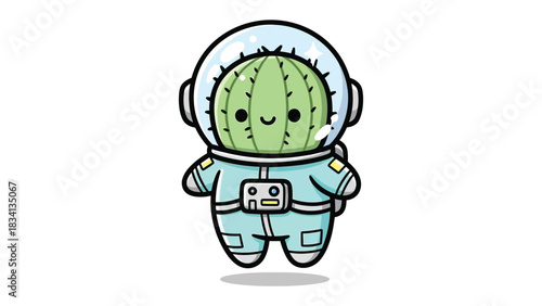Cactus Astronaut Cartoon: An adorable cactus dons a space suit, embodying the spirit of exploration and adventure, ready to journey among the stars.