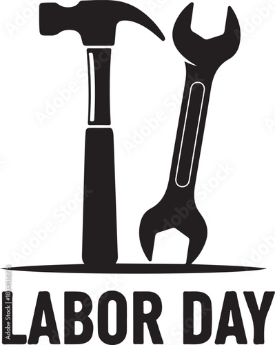 Hammer and wrench with Labor Day text tools construction