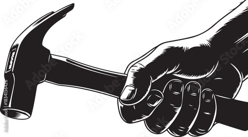 Hand Holding a Claw Hammer on White Background tool
