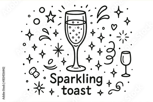 Sparkling Toast Doodle. Sparkling toast. Hand-drawn doodle illustration of Sparkling toast. Central doodle
