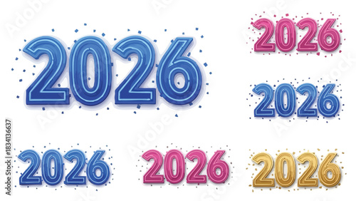 Colorful collection of 2026 number designs for New Year celebrations.