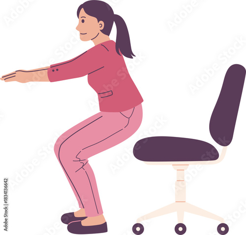 Woman Doing Chair Squat Exercise Illustration