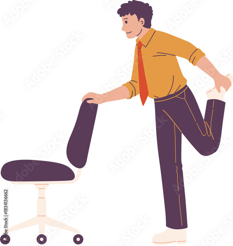Man Stretching Legs Using Office Chair Illustration