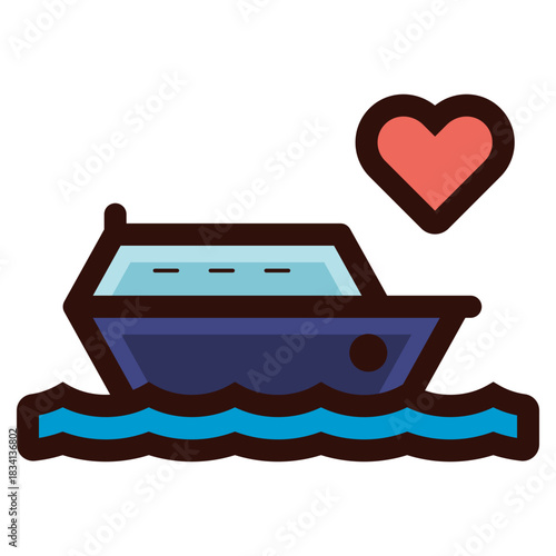 honeymoon on a cruise ship icon illustration